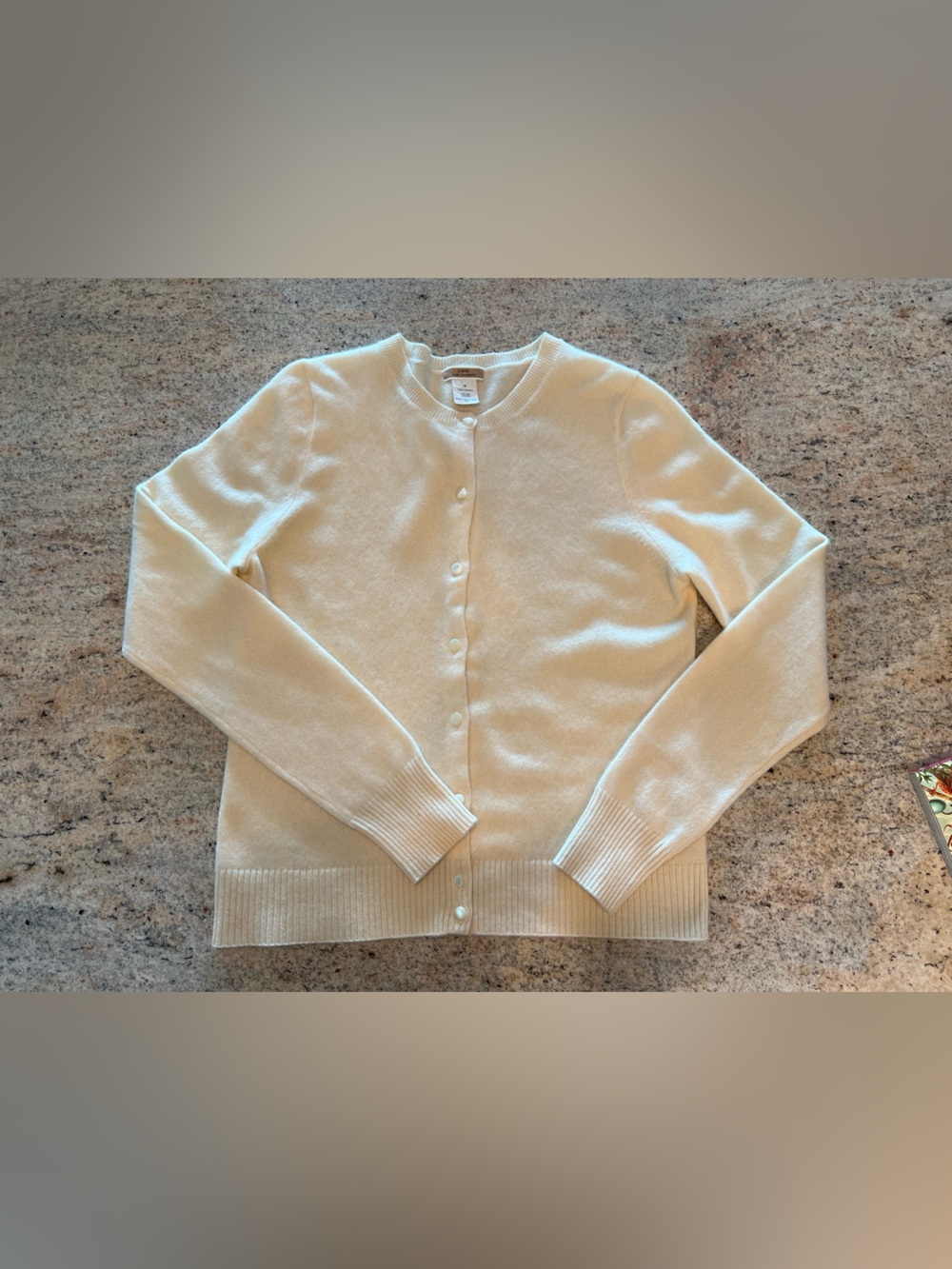 J. Crew 100% Cashmere Cream Button-Front Cardigan Sweater